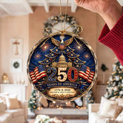 250th America Glass Ornament, Patriotic Family Christmas Ornament, USA Flag Ornament