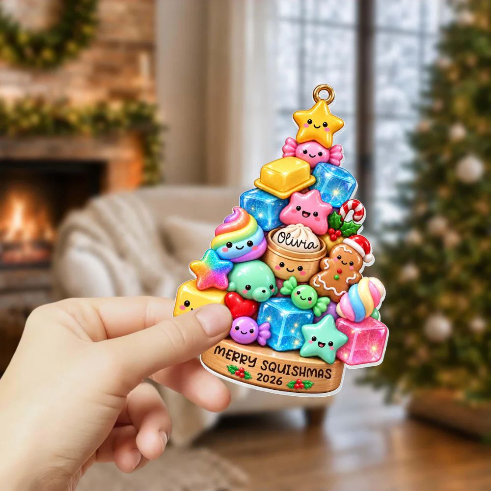 Personalized Glitter Dumpling Christmas Tree Ornament, Squishy Ornament, Custom Name Squishy Ornament
