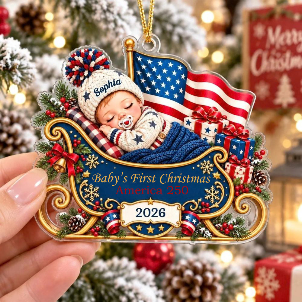 Personalized First Christmas 2026 Ornament, 250th America Anniversary Ornament, New Baby Ornament