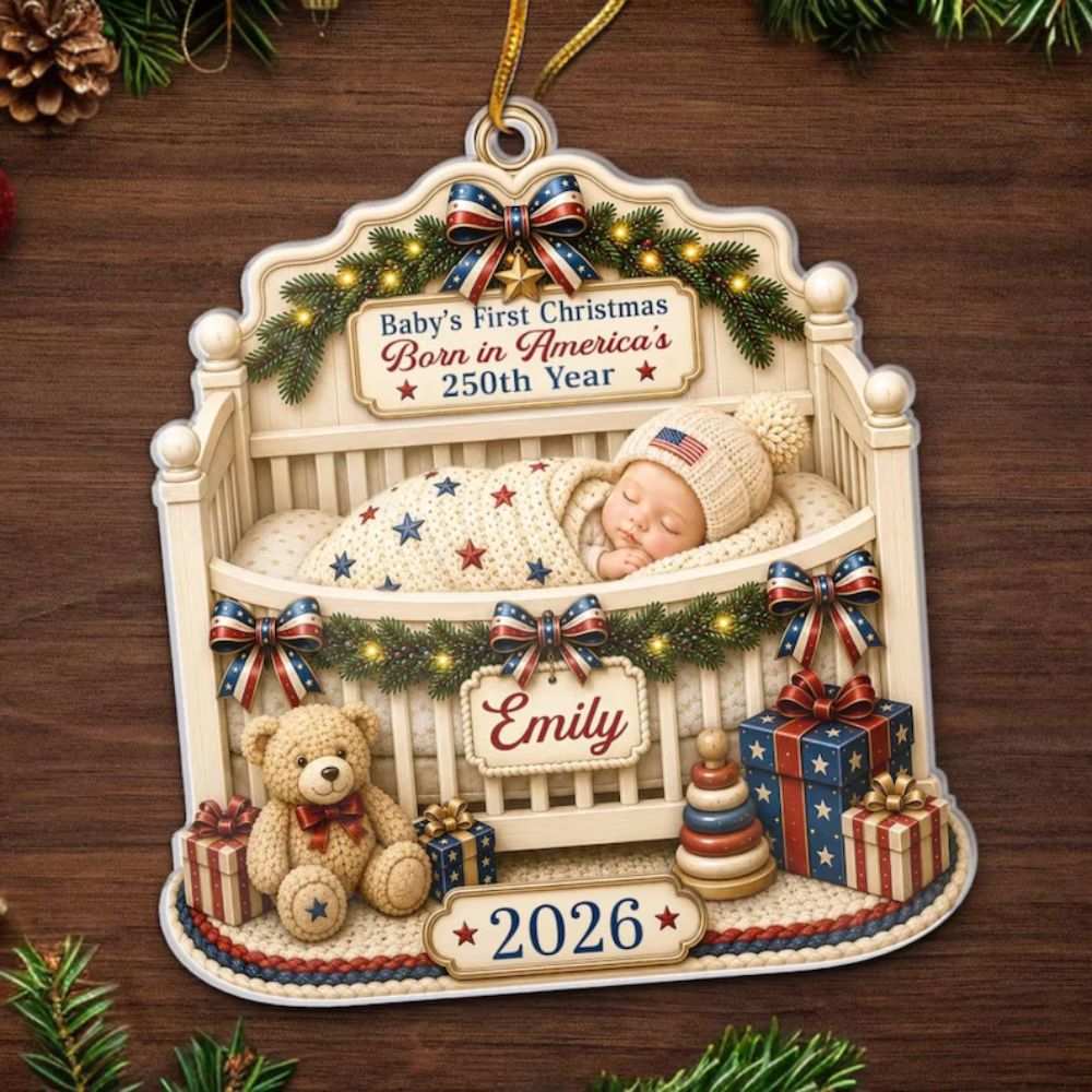 Personalized First Christmas Ornament, 250th America Anniversary Gift for New Mom Dad Parents
