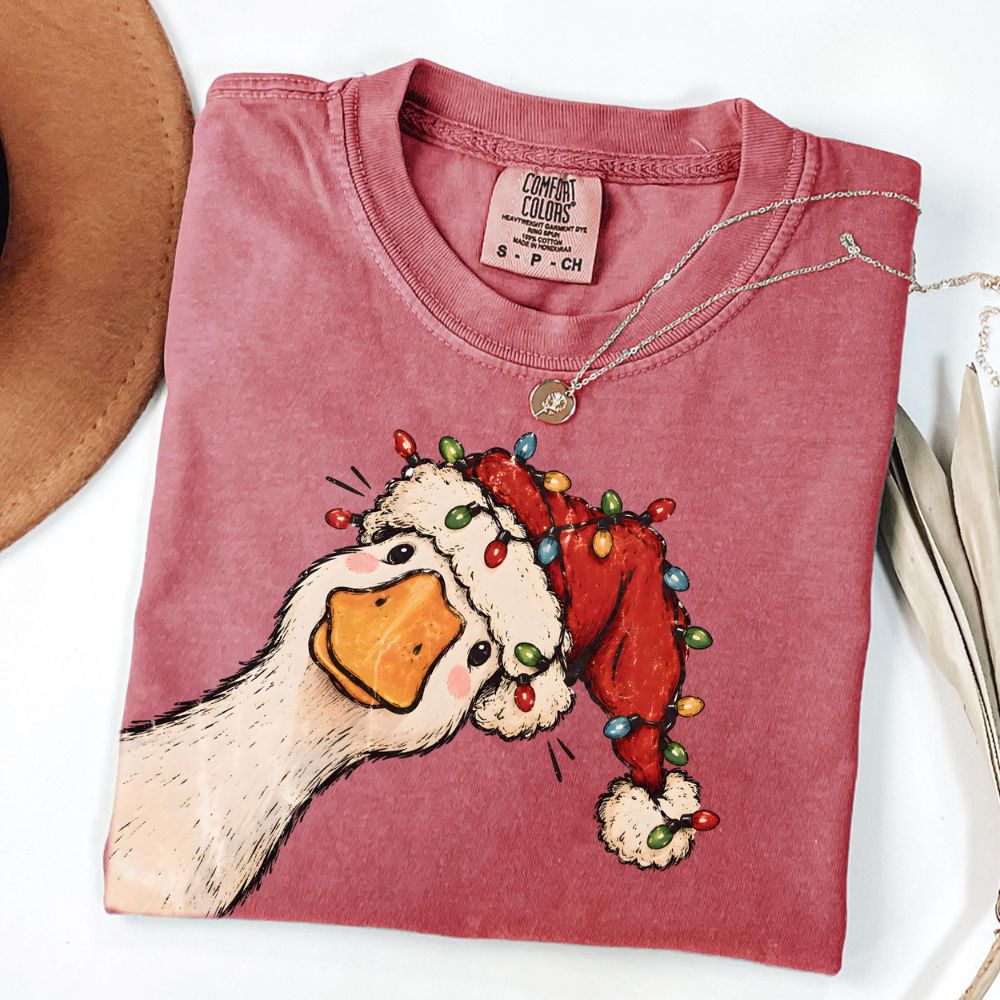 Funny Goose Christmas Shirt, Goose Comfort Shirt, Preppy Christmas Jolly Goose T-Shirt, Santa Goose Shirt