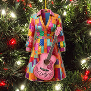 Dolly Coat of Many Colors Acrylic Ornament, Dolly Pink Guitar Ornament, Christmas Gift For Country Music Fan