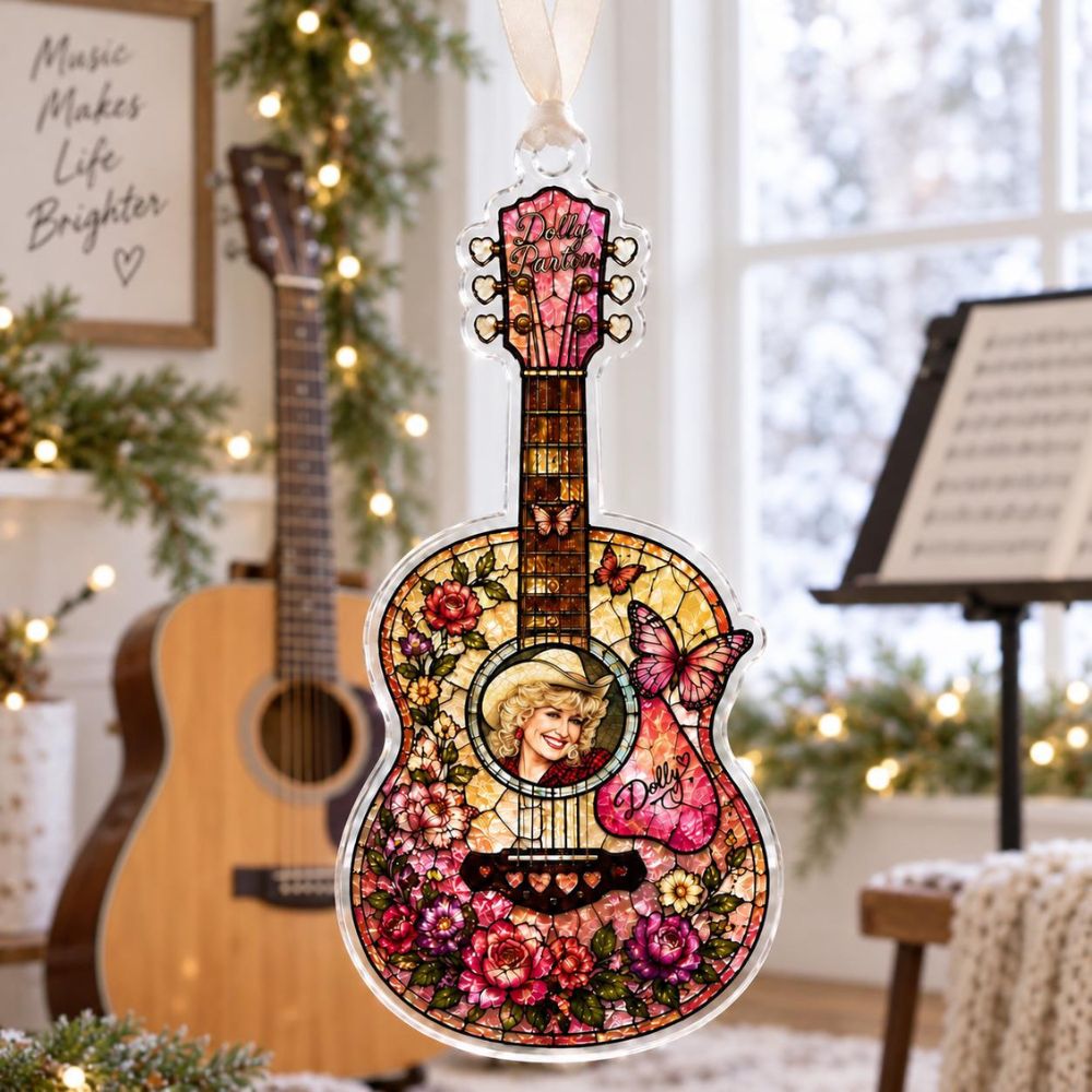 Dolly Parton Guitar Acrylic Ornament, Dolly Pink Guitar Ornament, Butterfly Western Tree Decor