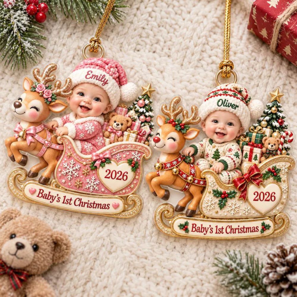Personalized Baby’s First Christmas Ornament 2026, Custom Name Acrylic Keepsake, Newborn Baby Girl Boy Gift