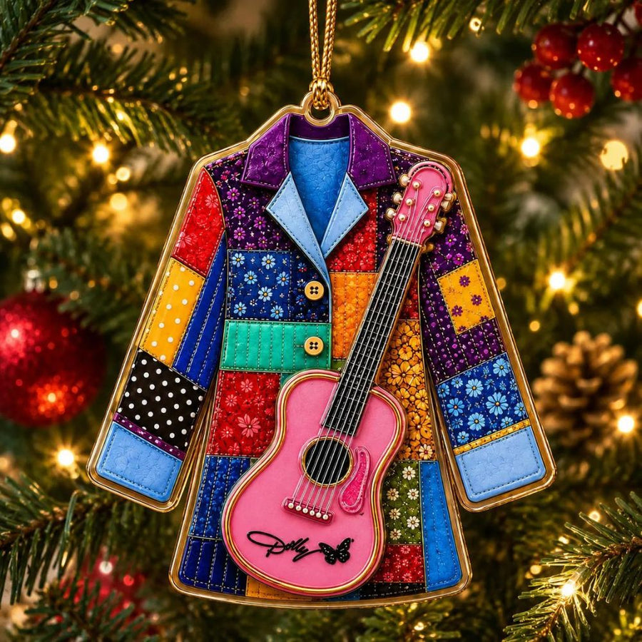 Dolly Coat of Many Colors Acrylic Ornament, Dolly Pink Guitar Ornament, Christmas Decorations