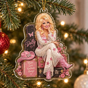 Dolly Parton Christmas Ornament, Dolly Parton Acrylic Ornament, Pink Cowgirl Ornament