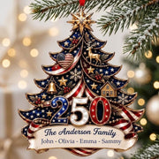 Personalized America 250th Anniversary Acrylic Ornament 1776-2026, Custom Family Name USA Flag Ornament