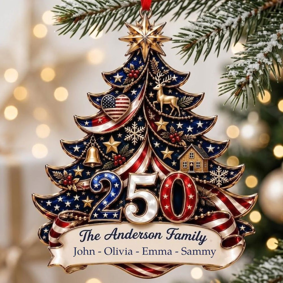 Personalized America 250th Anniversary Acrylic Ornament 1776-2026, Custom Family Name USA Flag Ornament