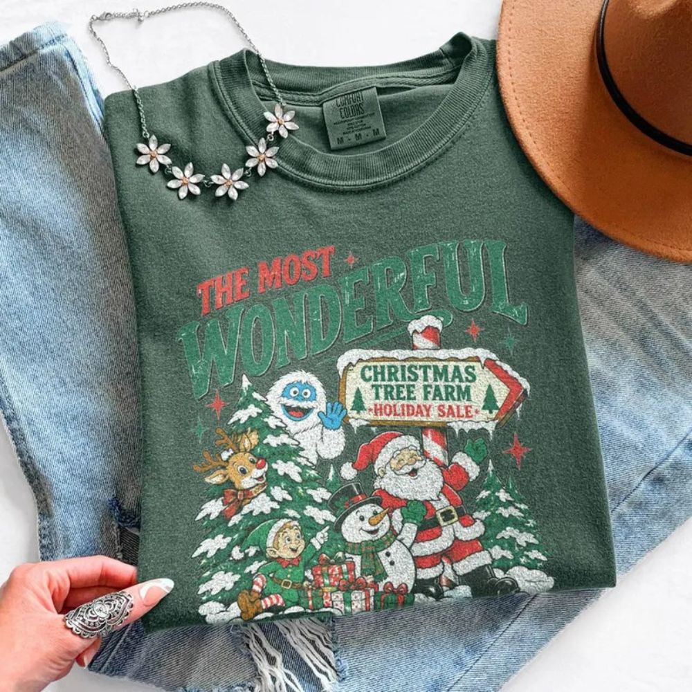 Christmas Tree Comfort Shirt, Wonderful Time Of Year Santa Graphic Tee, Playful North Pole Holiday Top, Festive Family Gift