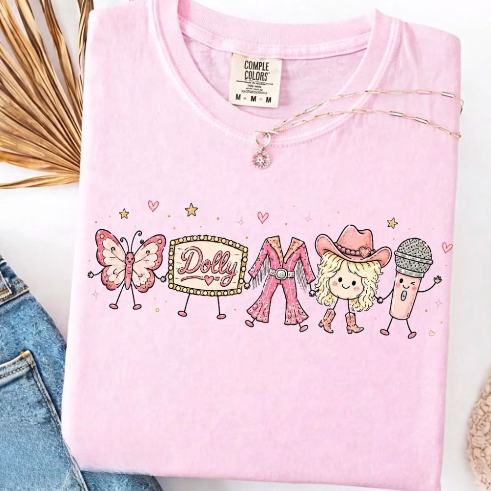 Cute Doodles Dolly Comfort Colors Shirt, Country Music Cowgirl Shirt, Butterfly Dolly Tribute T-Shirt