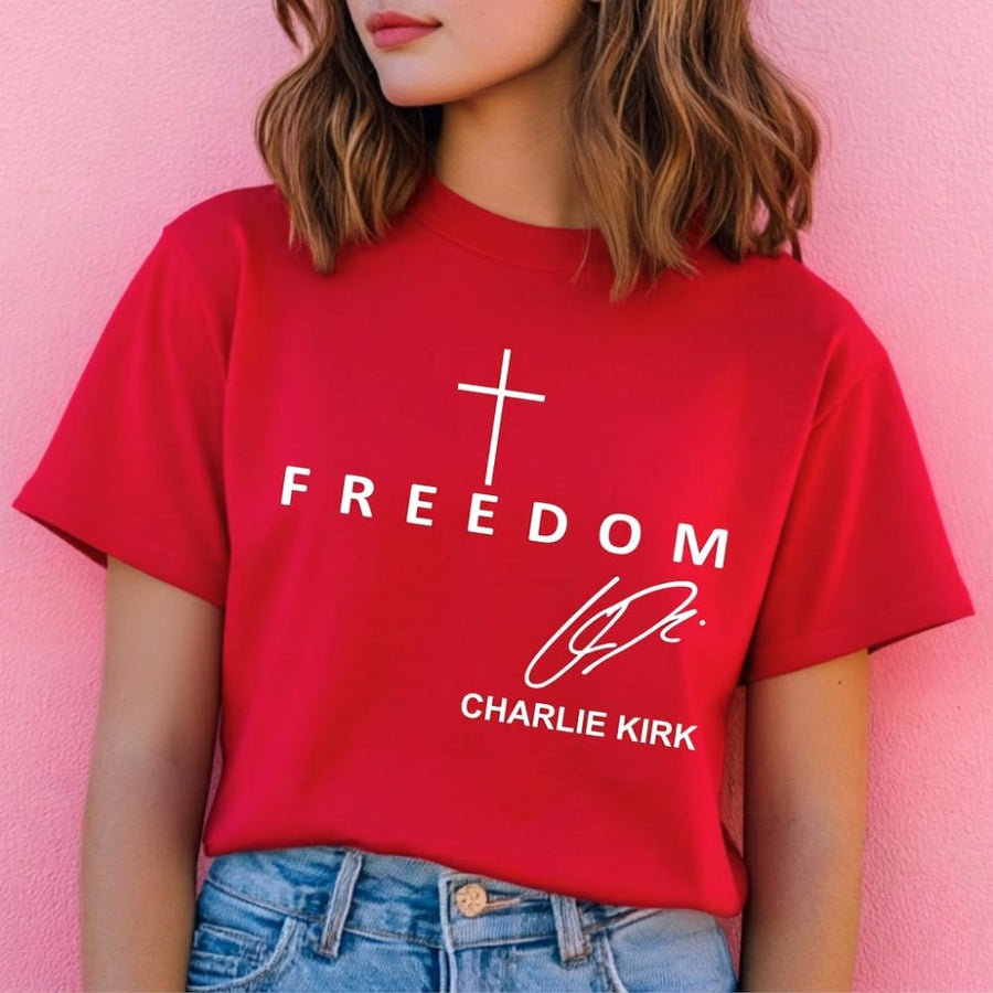 Freedom Charlie Kirk Signature T-Shirt, Charlie Kirk Memorial Shirt, Charlie Kirk Remembrance Shirt