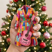 Dolly Coat of Many Colors Acrylic Ornament, Dolly Pink Guitar Ornament, Christmas Gift For Country Music Fan