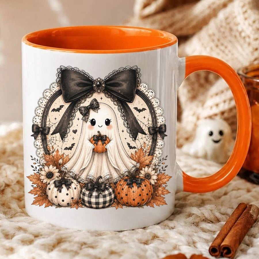 Vintage Halloween Ghost Mug, Halloween Ceramic Mug, Spooky Season Coffee Cup, Fall Halloween Gift