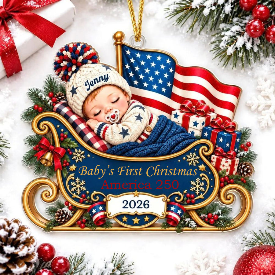 Personalized First Christmas 2026 Ornament, 250th America Anniversary Ornament, New Baby Ornament
