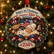 Personalized Baby's 1st Christmas, 250th America Anniversary Acrylic Ornament, New Baby Ornament, Patriotic Ornament Gift