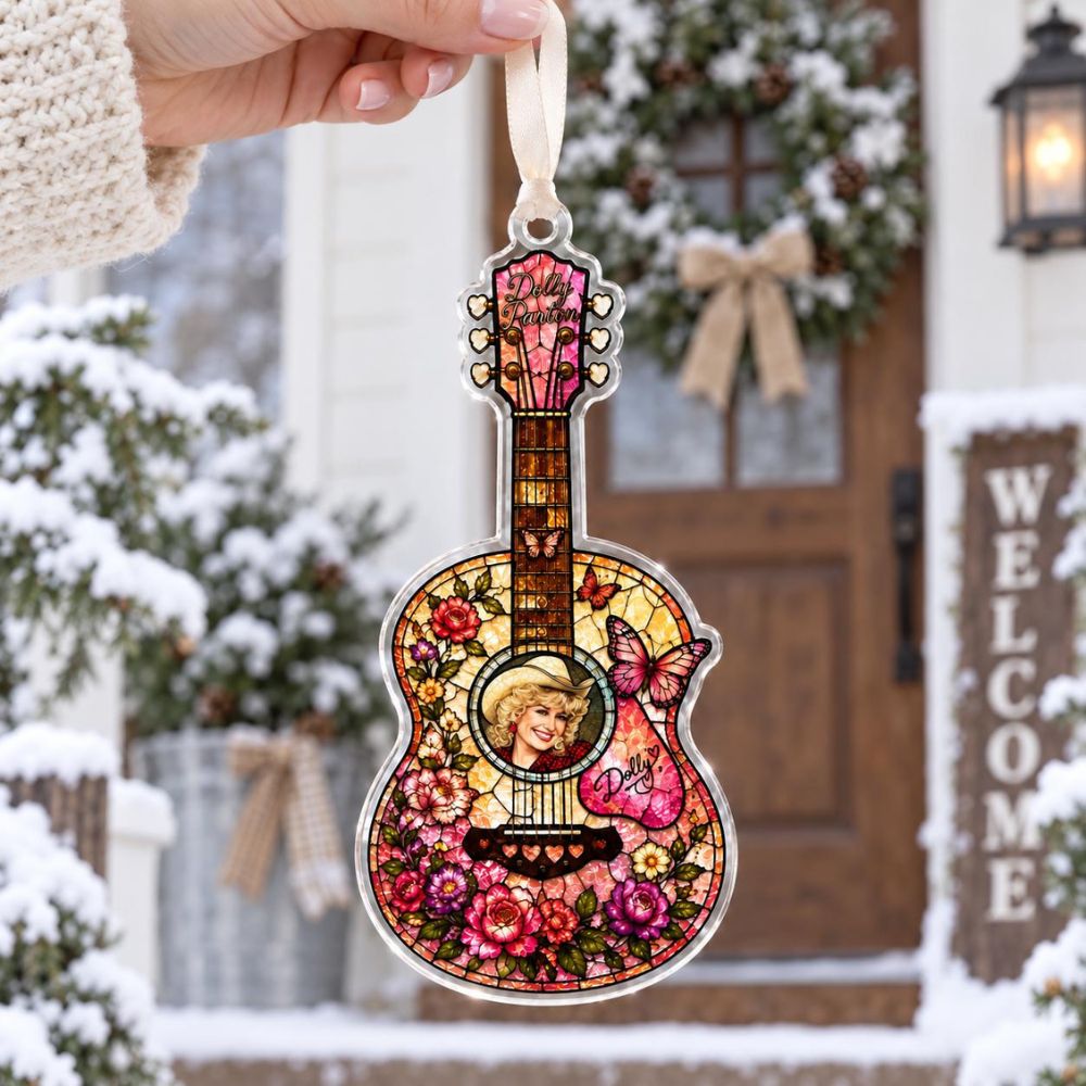 Dolly Parton Guitar Acrylic Ornament, Dolly Pink Guitar Ornament, Butterfly Western Tree Decor