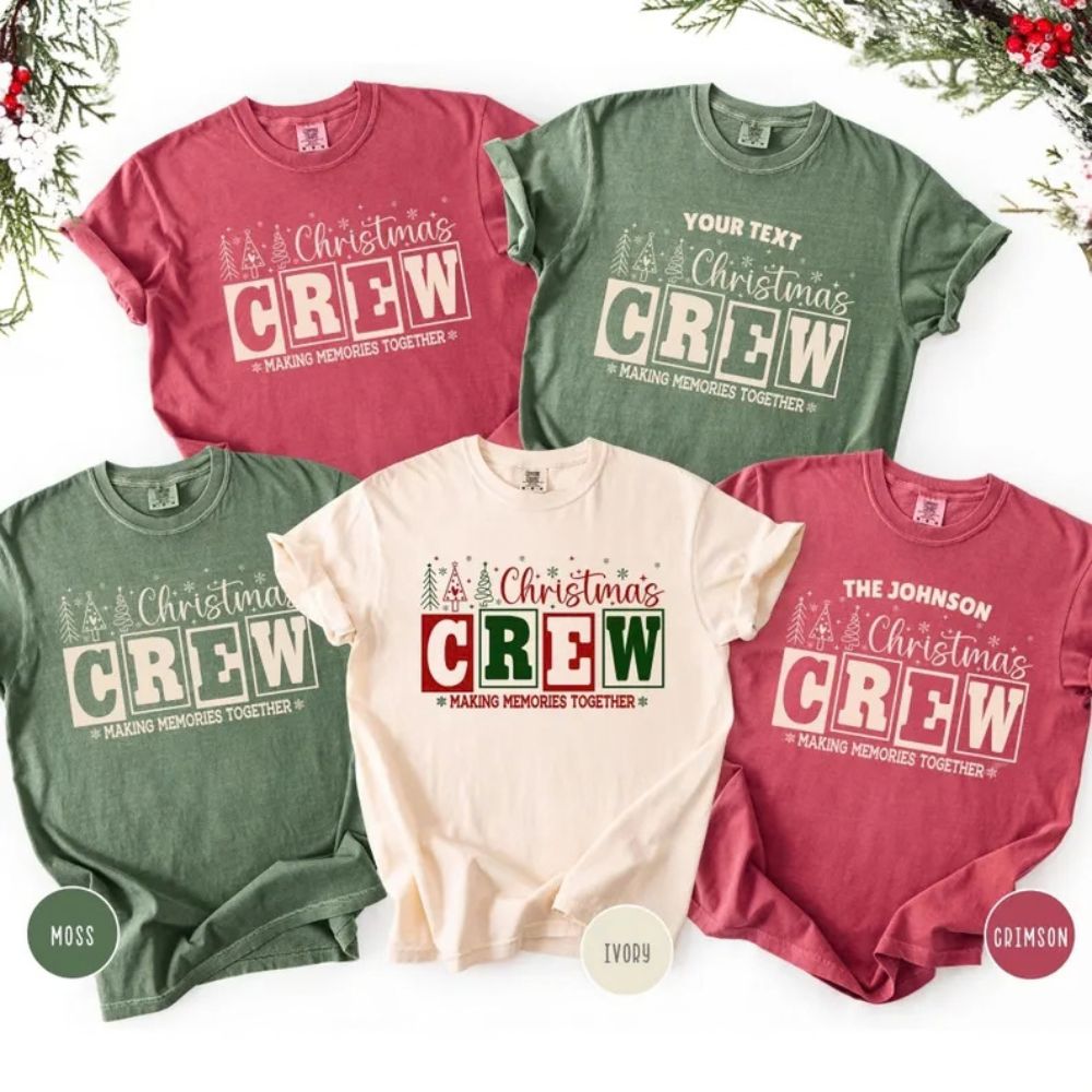 Personalized Christmas Crew Shirts, Retro Matching Family Comfort Colors Shirt, Family Reunion Shirts Xmas