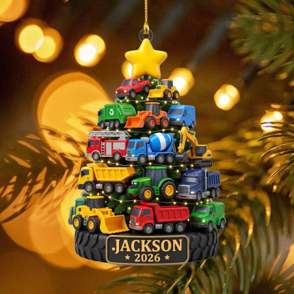 Personalized Construction Truck Ornament, Toddler Boy Christmas Keepsake, Little Boy Vehicle Decor