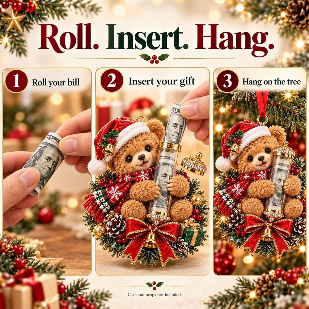 Christmas Cute Animal Cash Gift Ornament, Clear Acrylic Money Holder, Xmas Tree Hanging Decoration For Family