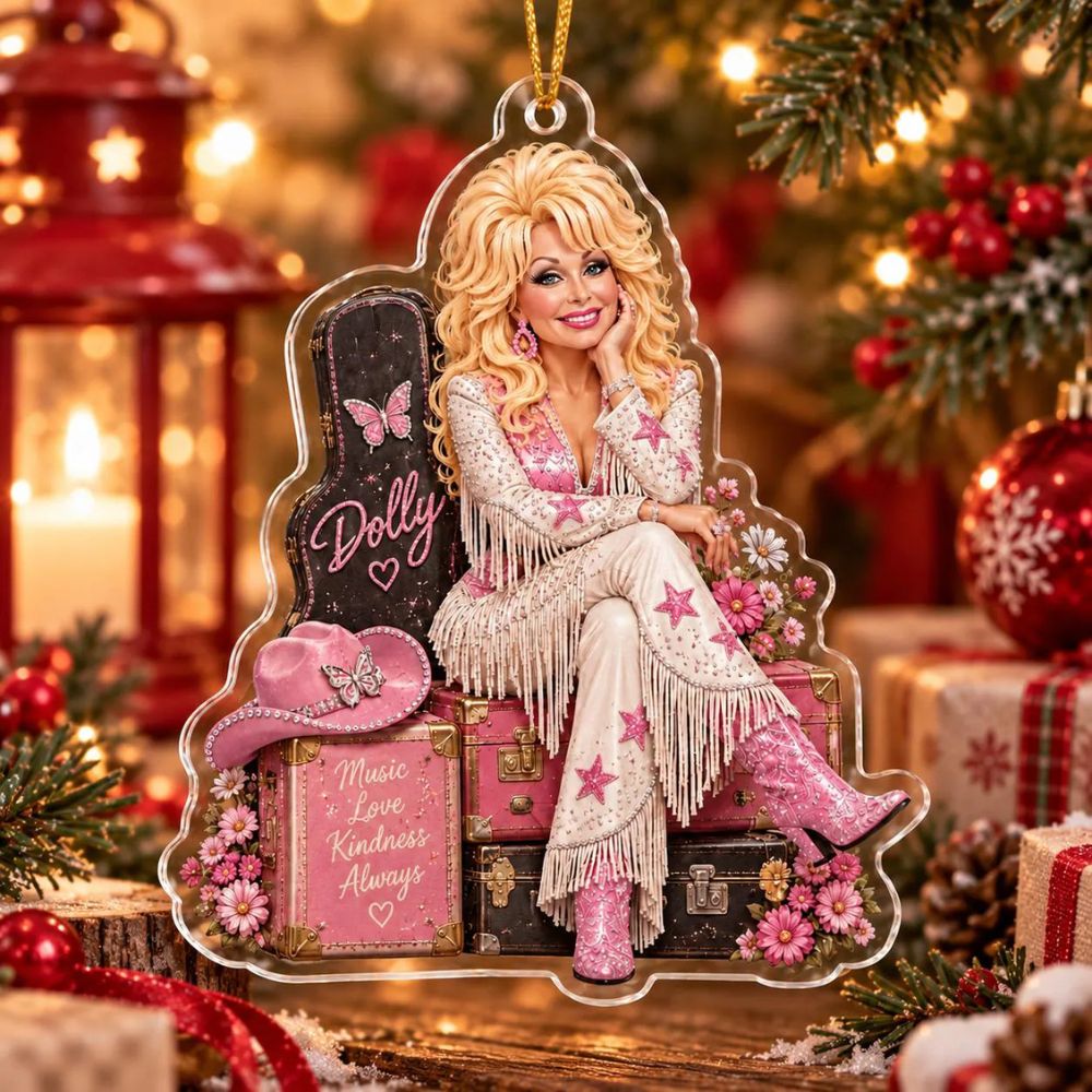 Dolly Parton Christmas Ornament, Dolly Parton Acrylic Ornament, Pink Cowgirl Ornament