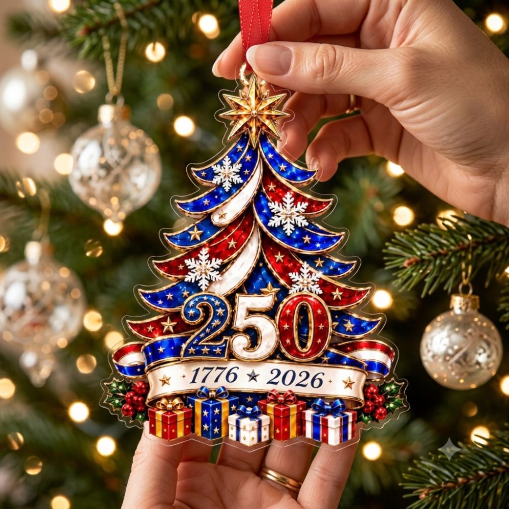 250th America Anniversary Ornament 2026, 1776-2026 Christmas Ornament, Patriotic American Gift