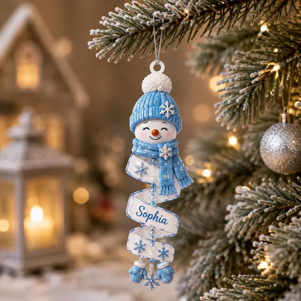 Christmas Snowman Spiral Ornament, Personalized Acrylic Ornament, Custom Name Snowman Ornament