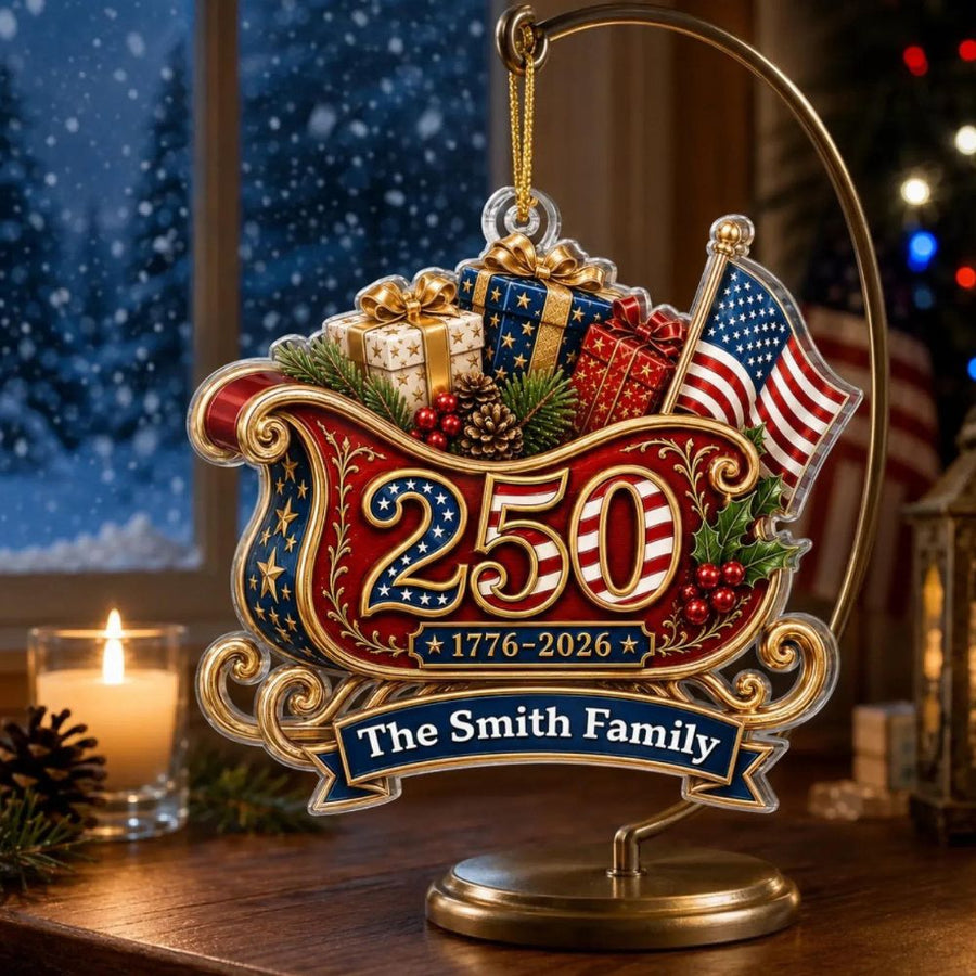 Custom America 250 Acrylic Ornament, Personalized Christmas Ornament, USA 250th Anniversary Gift