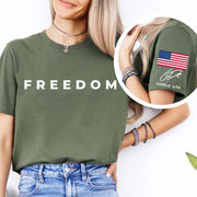 Charlie Kirk Freedom Right Sleeve Print T Shirt, American Flag, Charlie Kirk Memorial Shirt