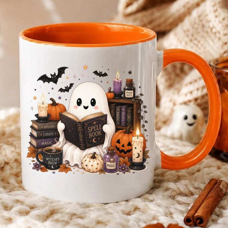 Boo Spell Book Mug, Halloween Ceramic Mug, Spooky Season Coffee Cup, Gift For Book Lovers