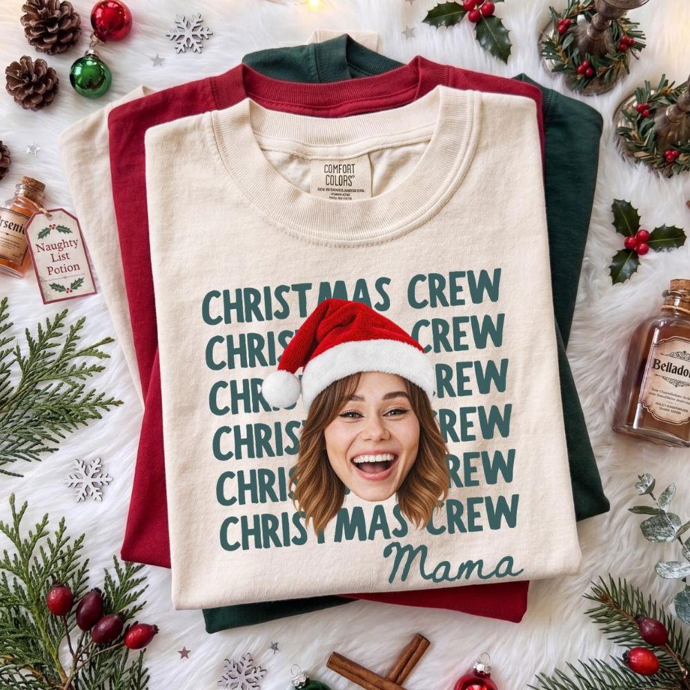 Personalized Christmas Family Shirts, Custom Photo Christmas Crew Comfort Colors Tee, Matching Family Holiday Shirts