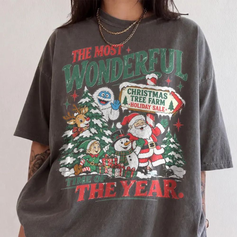 Christmas Tree Comfort Shirt, Wonderful Time Of Year Santa Graphic Tee, Playful North Pole Holiday Top, Festive Family Gift