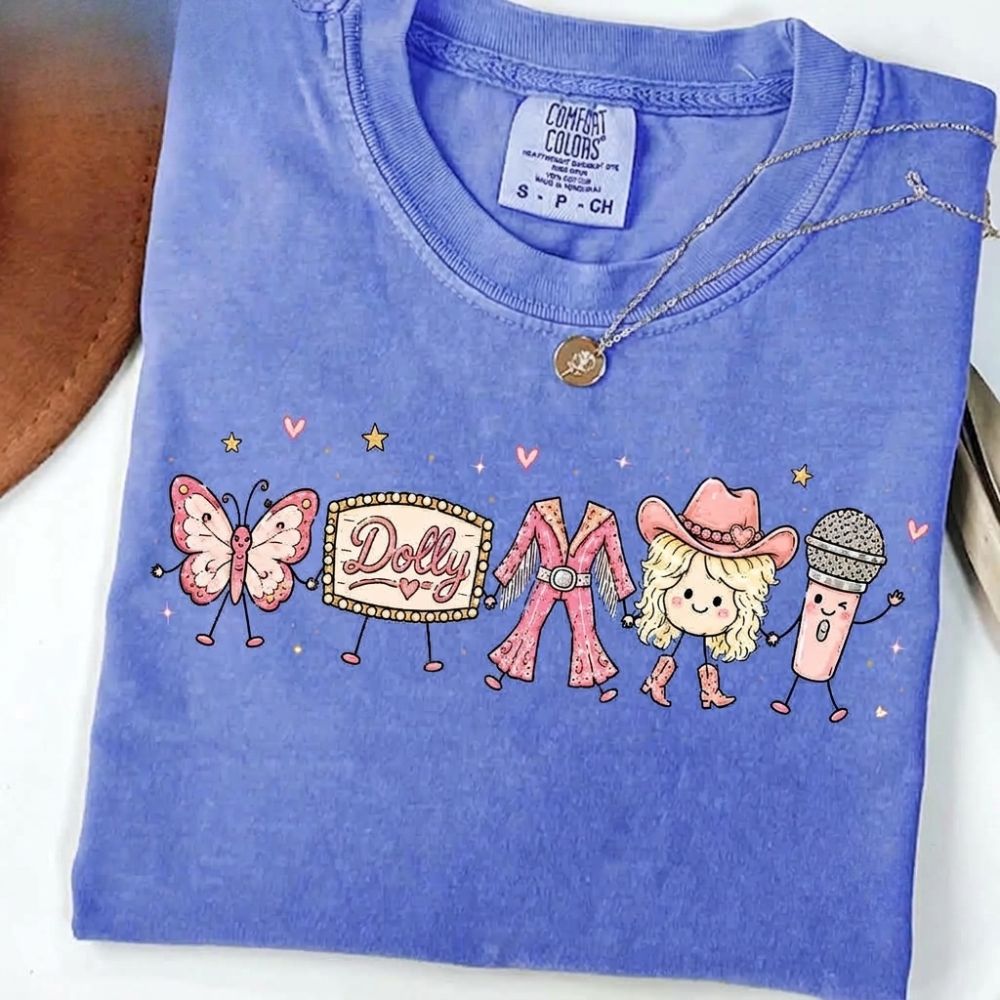Cute Doodles Dolly Comfort Colors Shirt, Country Music Cowgirl Shirt, Butterfly Dolly Tribute T-Shirt