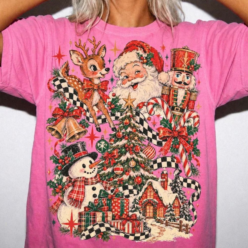 Retro Christmas, Vintage Christmas Collage, Santa Reindeer Nutcracker Snowman, Distressed Christmas