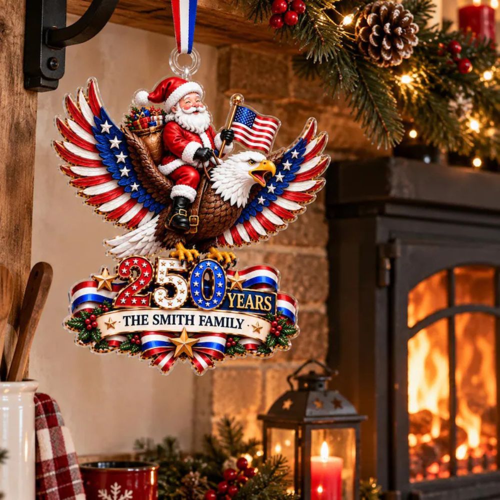 Personalized 250th America Christmas Ornament | Patriotic Family Ornament | USA Eagle Ornament