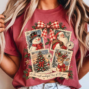 Comfort Colors Retro Christmas Stamps Shirt - Santa Clause, Rain Deer, Christmas Tree