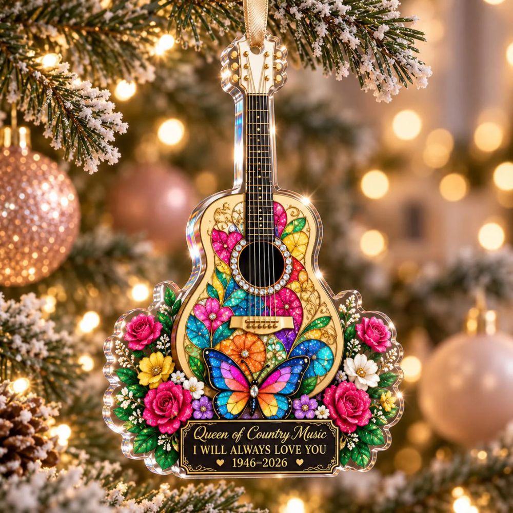 Dolly Parton Guitar Memorial Ornament, Dolly Parton Acrylic Ornament, Pink Country Music Stained Glass