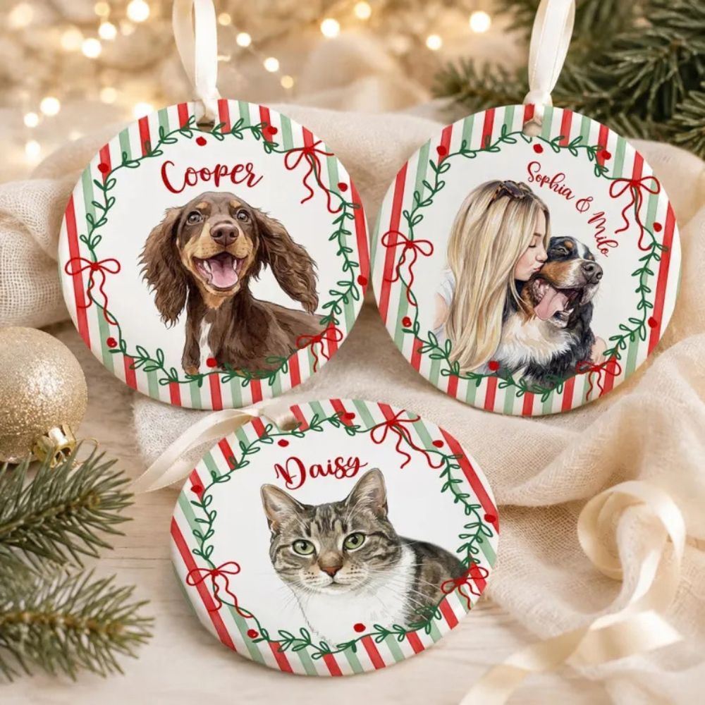 Personalized Pet Photo Christmas Ornament: Portrait From Photo Pet Ornament, Pet Lovers Gift