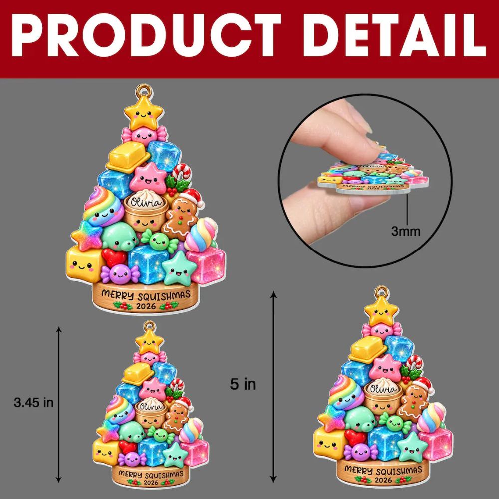 Personalized Glitter Dumpling Christmas Tree Ornament, Squishy Ornament, Custom Name Squishy Ornament