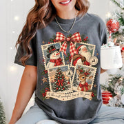 Comfort Colors Retro Christmas Stamps Shirt - Santa Clause, Rain Deer, Christmas Tree