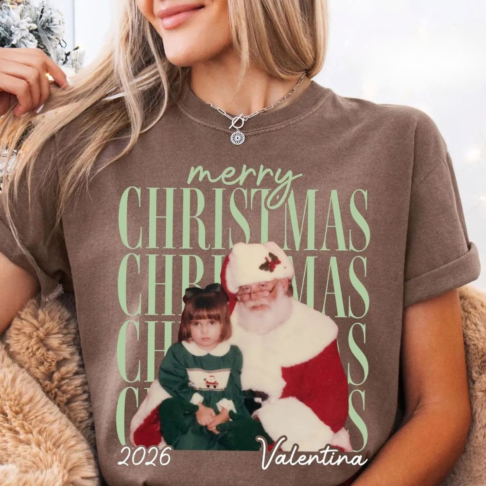 Custom Vintage Photo Christmas Comfort Shirt, Personalized Name Matching Family Party Shirts