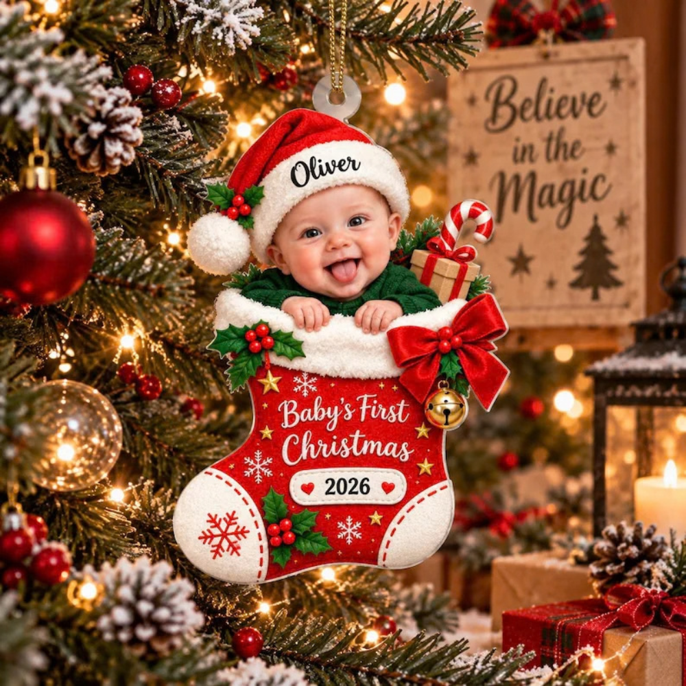 Personalized Baby First Christmas Ornament, Custom Photo Acrylic Ornament, New Born Gift