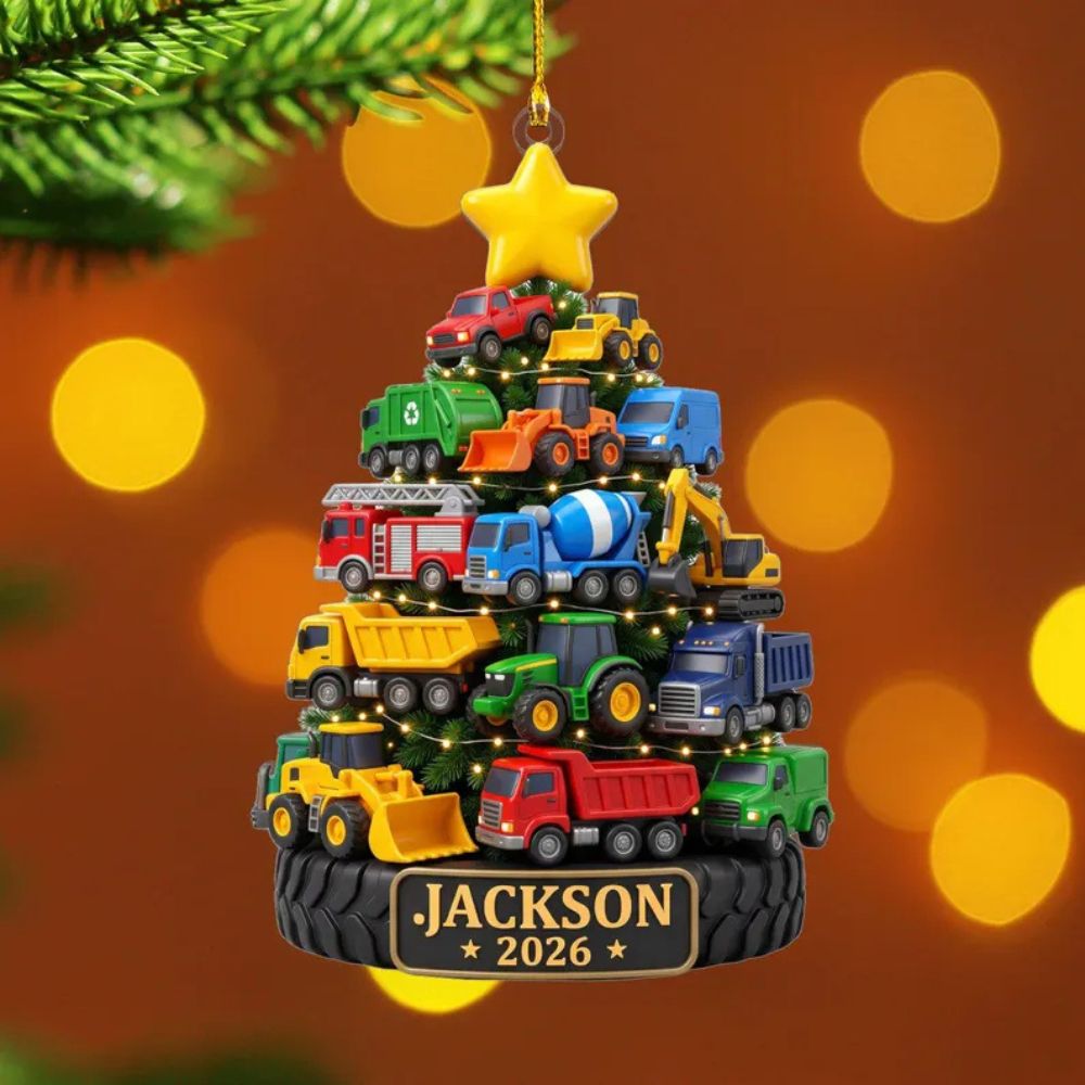 Personalized Construction Truck Ornament, Toddler Boy Christmas Keepsake, Little Boy Vehicle Decor