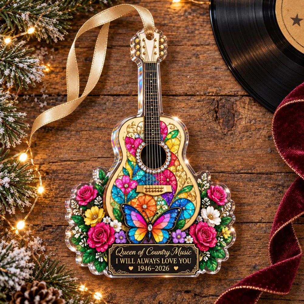 Dolly Parton Guitar Memorial Ornament, Dolly Parton Acrylic Ornament, Pink Country Music Stained Glass