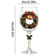 Christmas Wine Glasses Set of 6, Painted Holiday Wine Glass, Santa Snowman Wreath Glasses, Christmas Gift Box, Festive Glassware