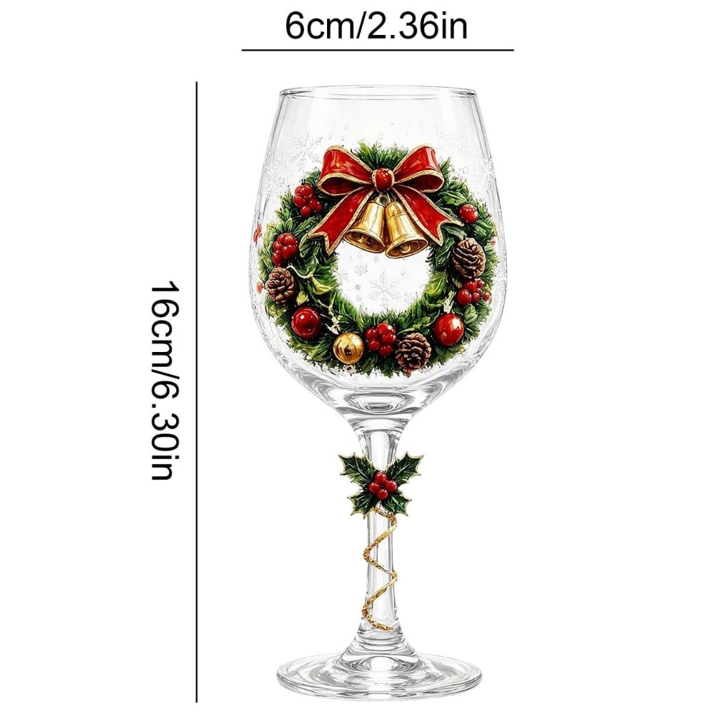 Christmas Wine Glasses Set of 6, Painted Holiday Wine Glass, Santa Snowman Wreath Glasses, Christmas Gift Box, Festive Glassware