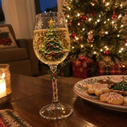 Christmas Wine Glasses Set of 6, Painted Holiday Wine Glass, Santa Snowman Wreath Glasses, Christmas Gift Box, Festive Glassware