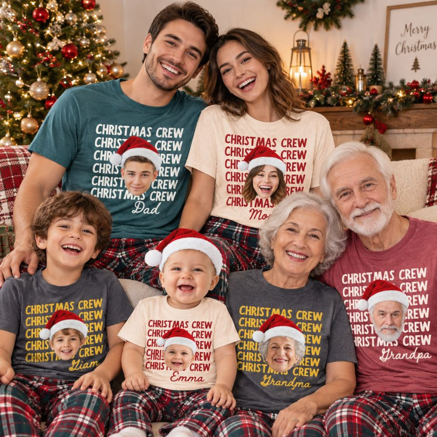 Personalized Christmas Family Shirts, Custom Photo Christmas Crew Comfort Colors Tee, Matching Family Holiday Shirts