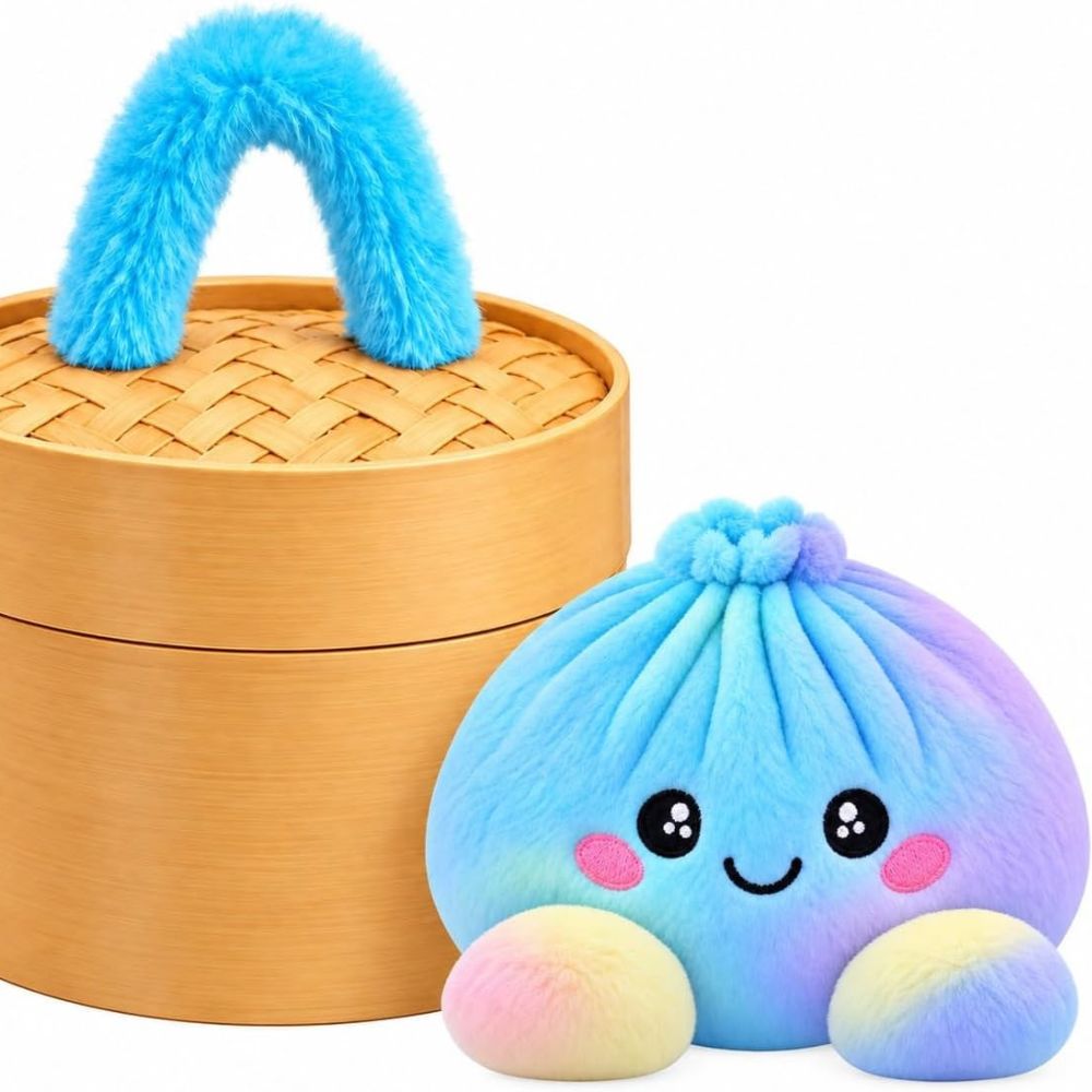 Cute Plush Dumpling Soft Rainbow Squishies with Steamer for Adults Gift