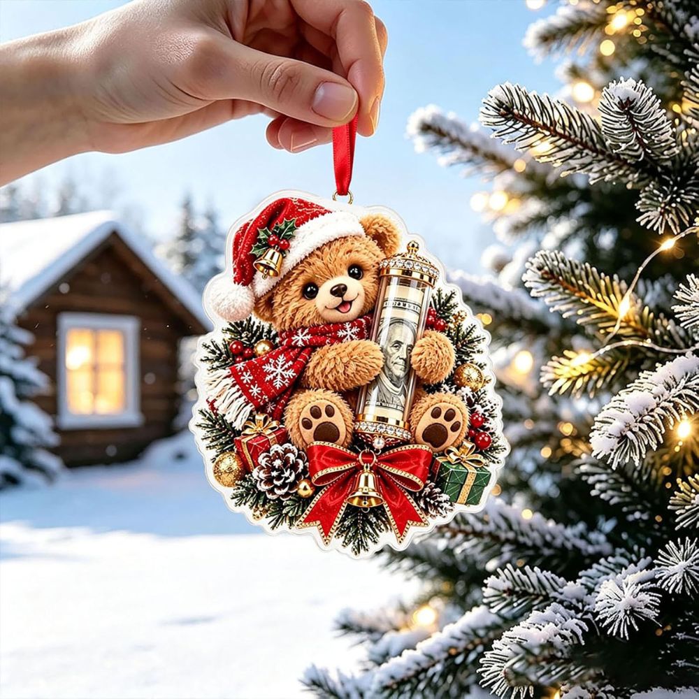 Christmas Cute Animal Cash Gift Ornament, Clear Acrylic Money Holder, Xmas Tree Hanging Decoration For Family