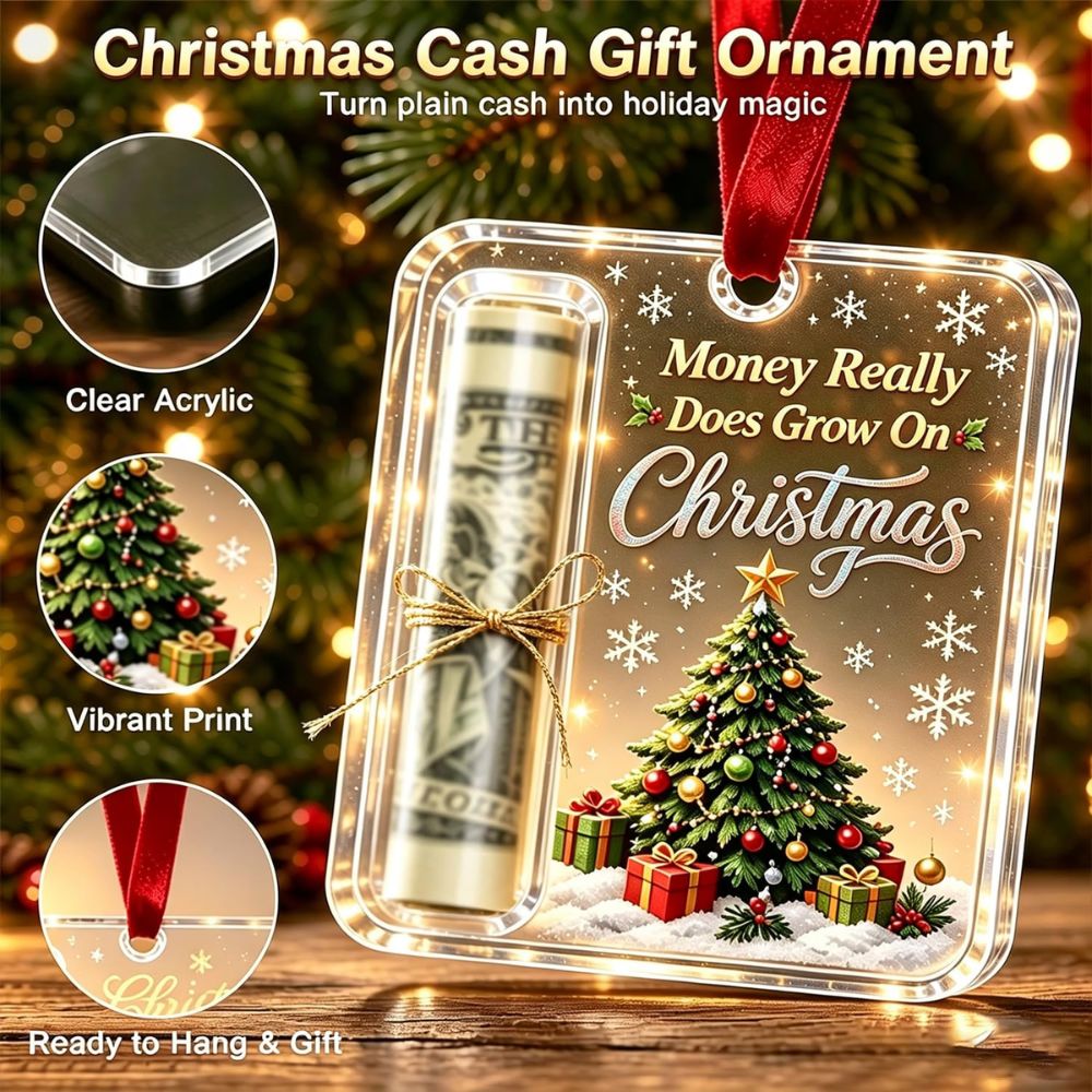 Funny Christmas Cash Gift Ornament, Acrylic Money Holder, Christmas Ornament For Family